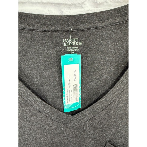 Market & Spruce Hannah VNeck Long Sleeve Tee Grey 3X Plus Size Rayon Spandex - Picture 2 of 8